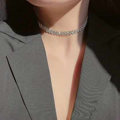 Simple Rhinestone Choker Necklace | Light Luxury Collarbone Chain for Women