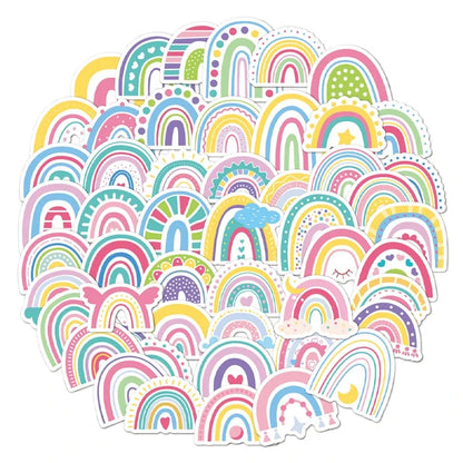 Rainbow Vinyl Stickers for Water Bottles Laptop Cup Phone | 50 Pack Cute Decals