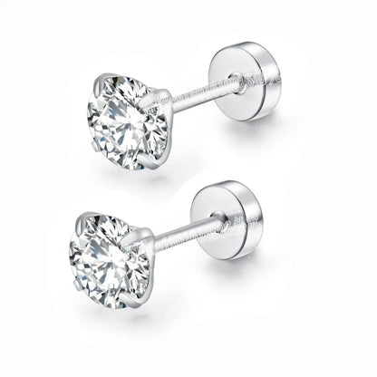Round Crystal Zircon Stainless Steel Stud Earrings | 4 Color Fashion Non-Allergic Earrings