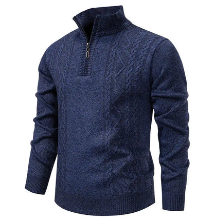 Winter Fleece-Lined Stand Collar Half-Zip Pullover Knitted Sweater for Men,Multi-Color Versatile Casual  Men's Knit Sweater
