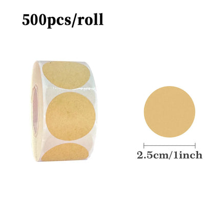 Kraft Round Self-Adhesive Labels | 500pcs per Roll, 3 Sizes
