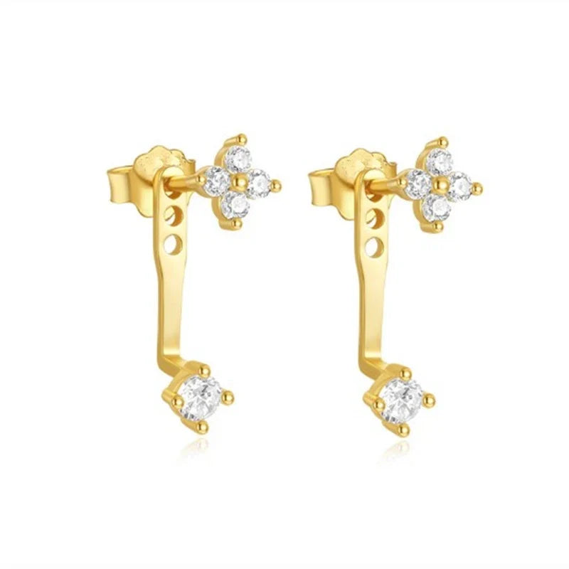 Double Flower Stud Earrings | Screw-Back Crystal Tragus Earrings for Women