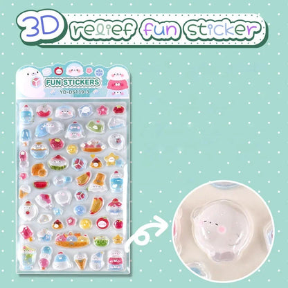 6-Style Japanese 3D Cute Stickers | Crystal Embossed Design for DIY Crafts