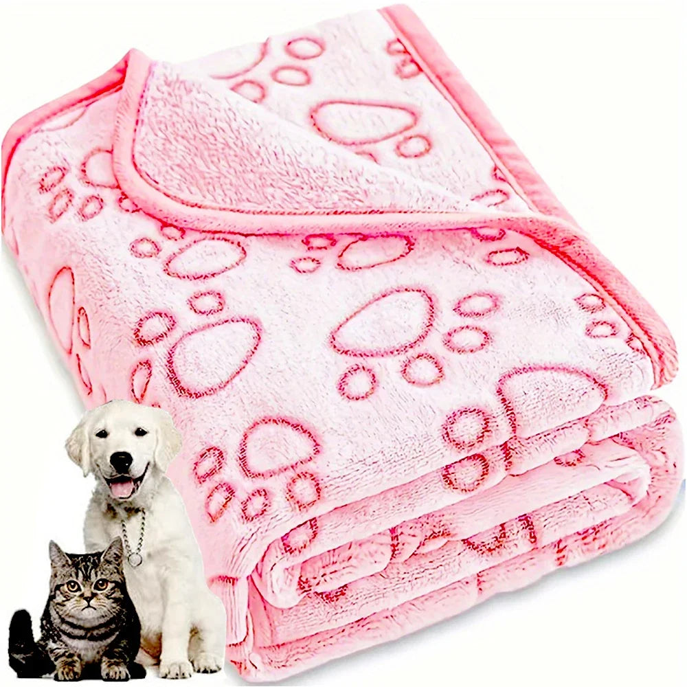 Soft Fluffy Pet Blanket – Cute Paw Print Warm Fleece Mat for Dogs & Cats