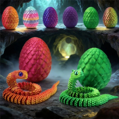 Articulated 3D Printed Snake with Egg | Desktop Decor Fidget Toy