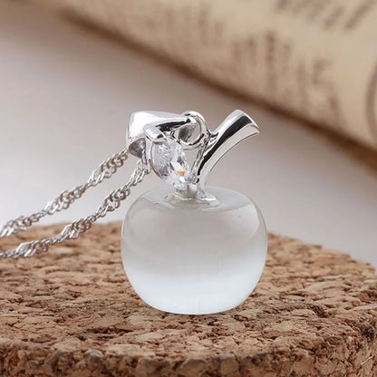 925 Sterling Silver Crystal Apple Link Chain Necklace | Vintage Elegant Fine Jewelry