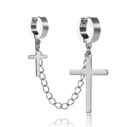 Punk Cross Tassel Earrings | Gothic Hip Hop Chain Stud Earrings