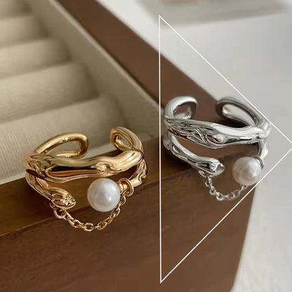 PANJBJ 925 Sterling Silver Pearl Irregular Ring | Women Shell Overlapping Hollow Sweet Design Jewelry