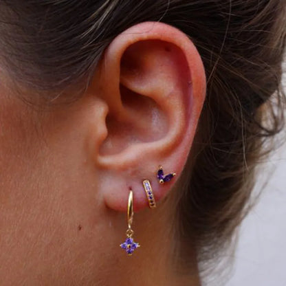 3Pcs Crystal Tragus Stud Earring Set | Flower Cartilage Huggie Earring Bulk Helix Jewelry Women Fashion Heart Lobe Earring Pack