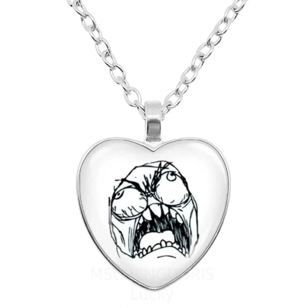 Rage Comic Heart Pendant Necklace | Funny Meme Derp Face Trollface Jewelry Gift