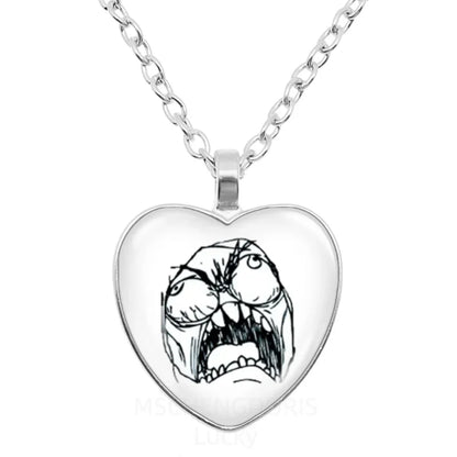 Rage Comic Heart Pendant Necklace | Funny Meme Derp Face Trollface Jewelry Gift