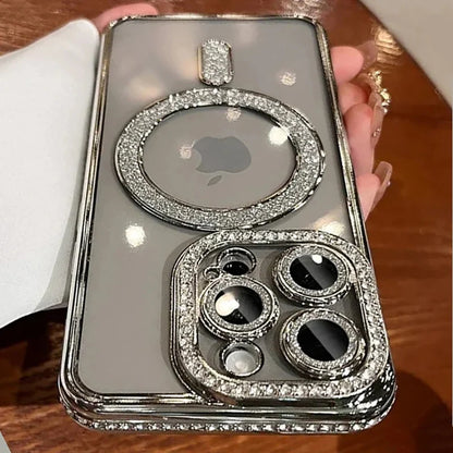 New Fashion Glitter Diamond Transparent Case For iPhone 16 15 14 13 17 12 Pro Max 16 Plus Magnetic Wireless Charge Bumper Cover