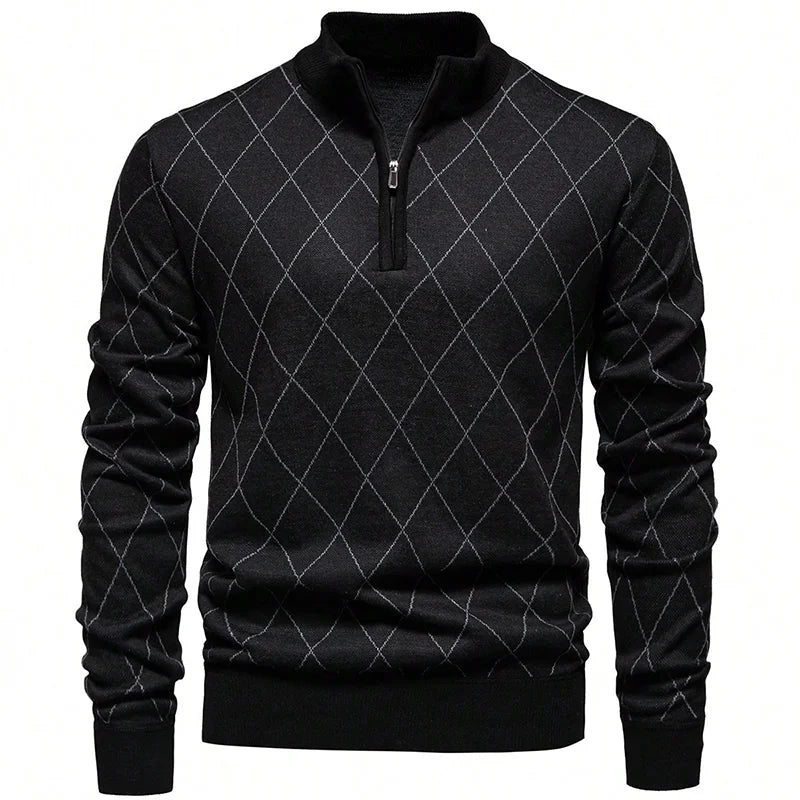 New Fashion Mens Knit Sweater American Half Zip Fleeced Knitwear Men's Stand Collar Casual Sweaters Pullovers
