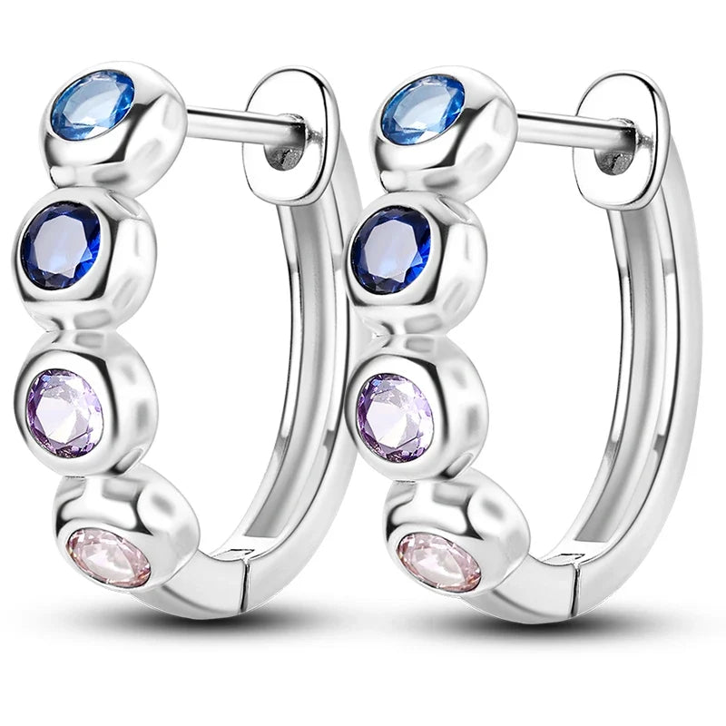 Colorful 925 Sterling Silver Hoop Earrings for Women | Classic Circle Earrings