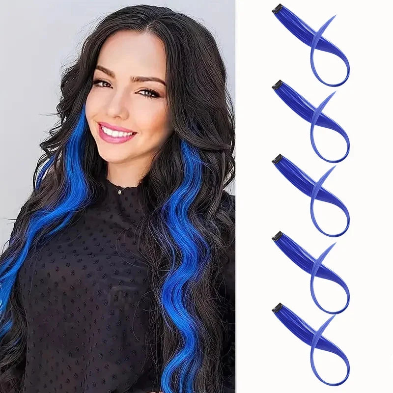 22 Inch Ombre Rainbow Clip In Hair Extensions | 5 Pcs Heat Resistant Synthetic Hairpiece
