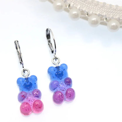 Gradient Bear Dangle Earrings | Cute Sequins Hoop Earrings for Women