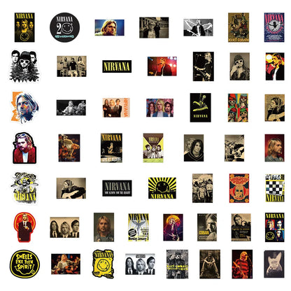52 Pieces Nirvana Band Stickers | Rock Music Fan Decorative Decals for Laptops, Phone Cases & Guitars