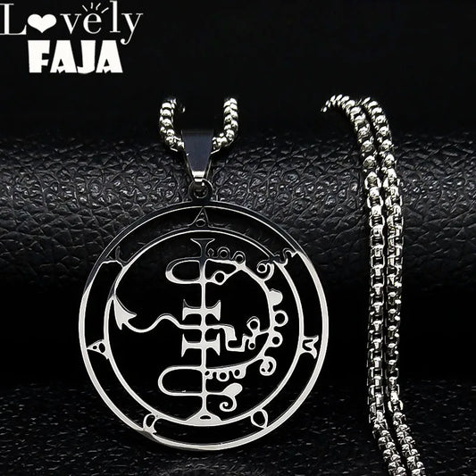 Sigeal Sigil De Lucifer Stainless Steel Satan Necklace | Asmoday Key Baphomet Pendant Jewelry