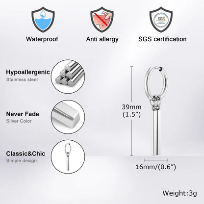 Vnox Punk Rock Geometric Bar Dangle Earrings | Stainless Steel Hoops for Men