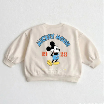 Cartoon Sweatshirts For Boys And Girls Cute Tops Crewneck Pullovers Toddler New Solid Color Hoodie Mickey Minnie Print Clothes