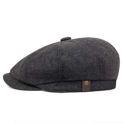 Retro Men’s Newsboy Cap – Classic Herringbone Octagonal Hat, British Style Flat Cap for Autumn & Winter, Vintage Painter Beret