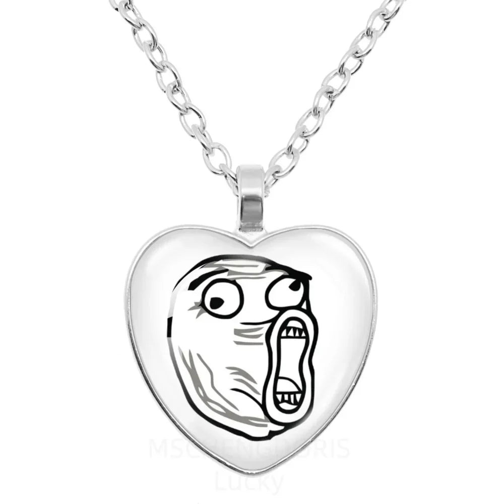 Rage Comic Heart Pendant Necklace | Funny Meme Derp Face Trollface Jewelry Gift