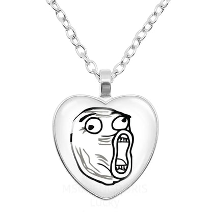 Rage Comic Heart Pendant Necklace | Funny Meme Derp Face Trollface Jewelry Gift