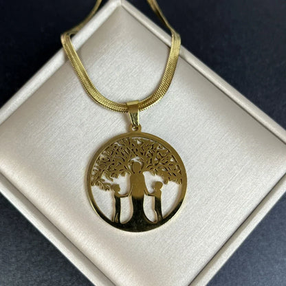 Tree of Life Pendant Necklace | Stainless Steel Snake Chain Choker for Men and Women