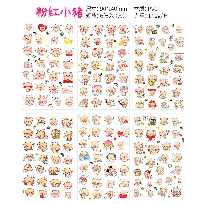 6Pcs Waterproof Cartoon Sticker Set | Cute DIY Decals for Laptops, Phones, and Planners