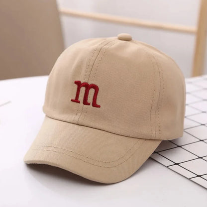 Girls Boys Adjustable Baseball Cap | Kids Sun Hat with M Letter Embroidery