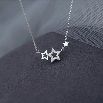 925 Silver Star Necklace for Women | Sweet Cute Zircon Pendant Choker