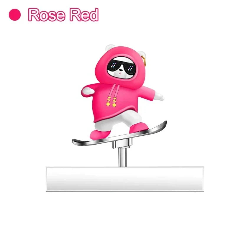 Car Automatic Sliding Skateboard Bear Alloy Cute Cartoon Scooter Center Console Ornaments Creative Car Decoration Accessories