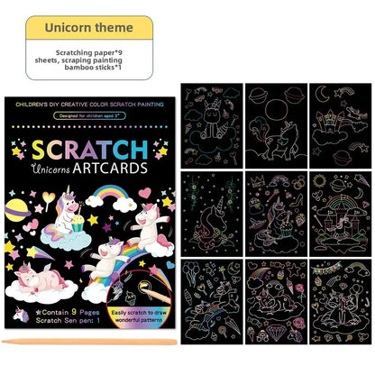Rainbow Scratch Art Paper Kit | Magic Color Drawing Set for Kids
