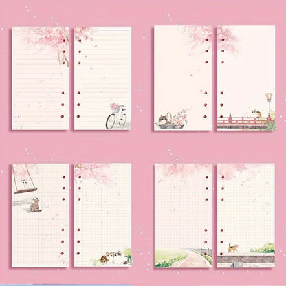 80 Sheets A6 Loose Leaf Paper Refill | Kawaii Cat Sakura Design for Planner Binder