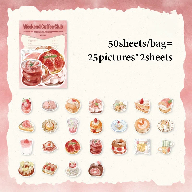 Mr.Paper Sweet Collection Washi Stickers | 50 Watercolor Food & Coffee Stickers for Journaling