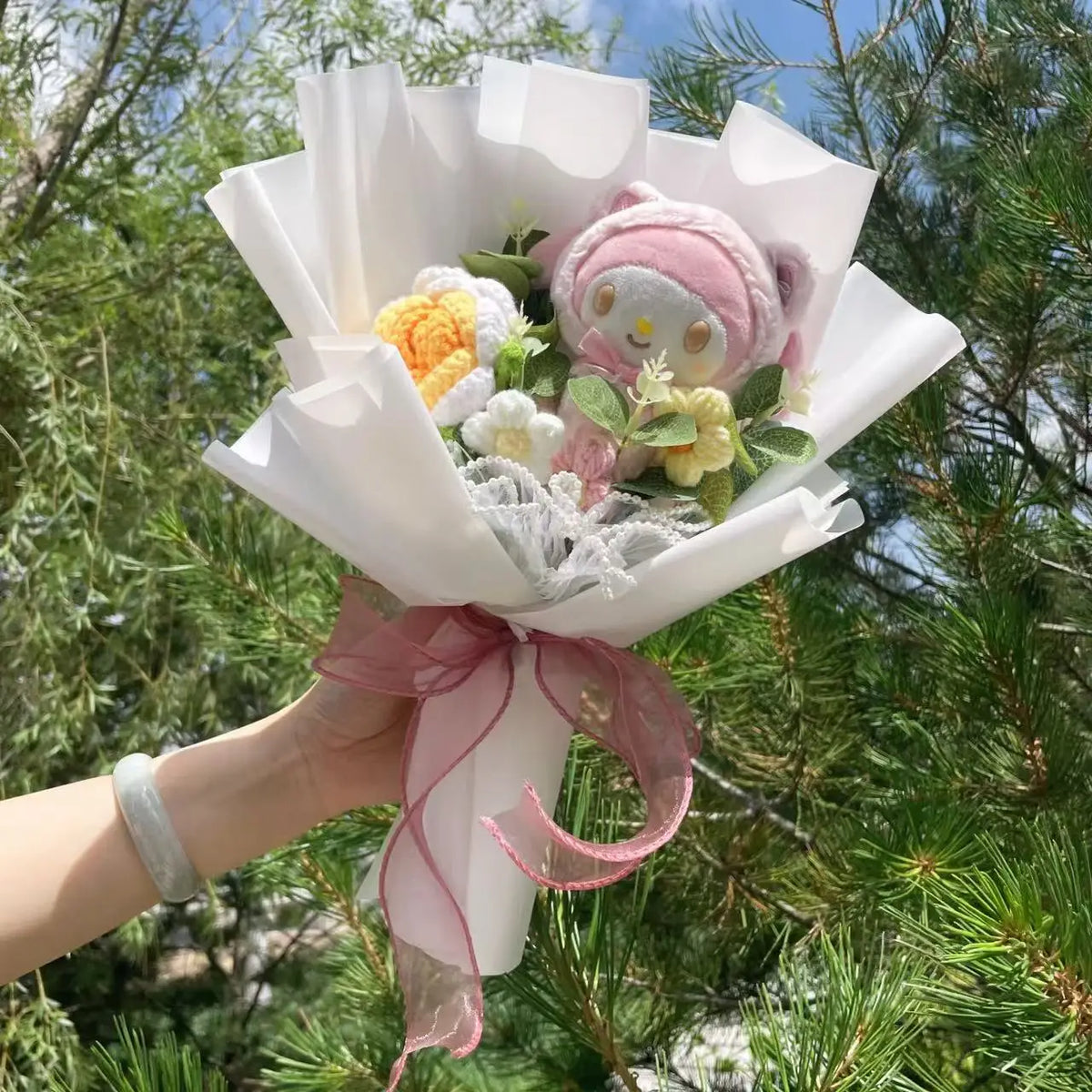 Cartoon My Melody Kuromi Cinnamoroll Kt Cat Plush Doll Creative Flower Bouquet Valentine Christmas Graduation Birthday Gift