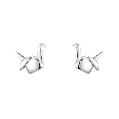 925 Sterling Silver Paper Crane Stud Earrings | Cute Mini Piercing Earrings for Women