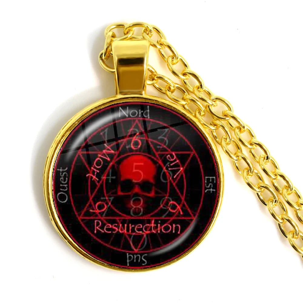 Gothic Alucard Pentagram Pendant Necklace | 25mm Glass Cabochon Statement Jewelry