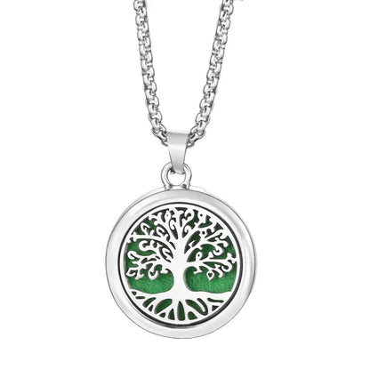 20mm Pattern Insert Perfume Pad Locket Necklace | Stainless Steel Aromatherapy Pendant
