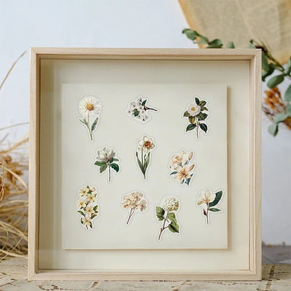 50PCS Transparent Vintage Floral Stickers | Nature Plant Flower Scrapbook Decals