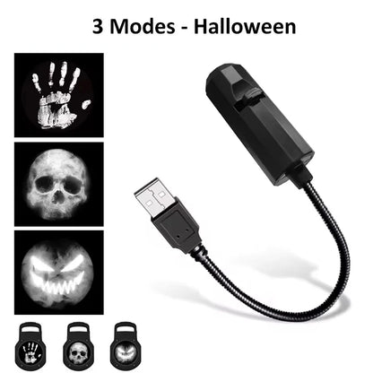 Skull Projection Lamp | Switchable Pattern LED Night Light with USB Power