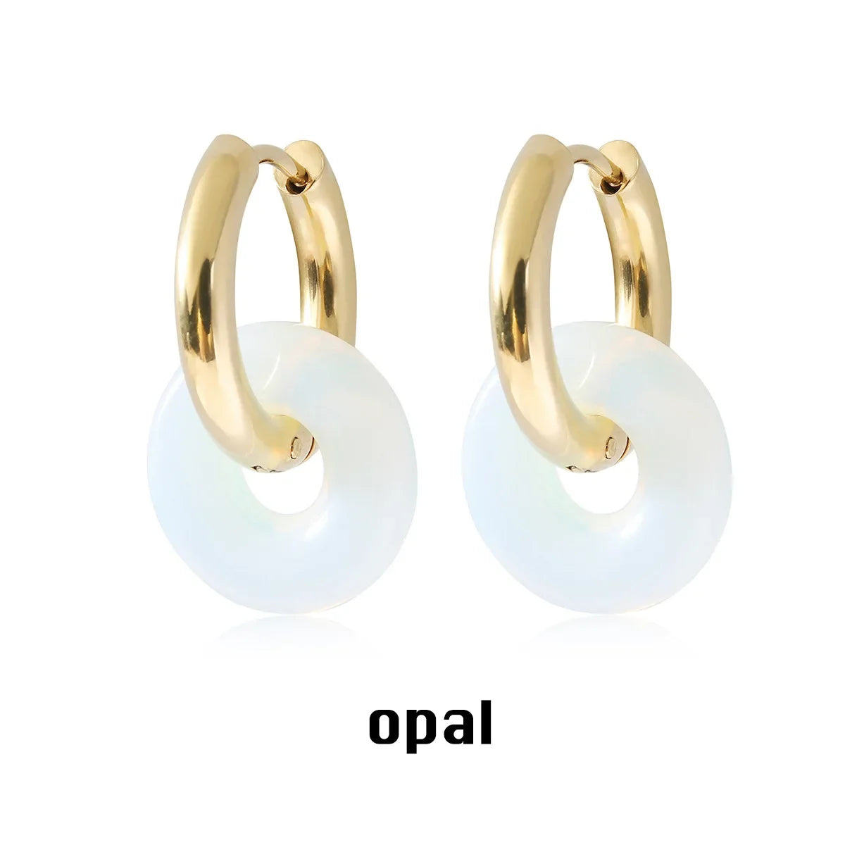 Natural Stone Double Hoop Earrings | Crystal Circle Dangle Drops for Women