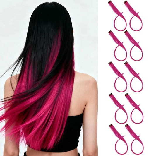 10pcs 22Inch Synthetic Long Straight Hair Extensions Clip in Colored Party Highlights Hairpieces for Women Kids Girls