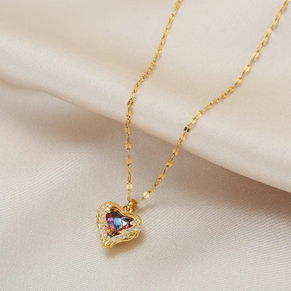 Stainless Steel Crystal Heart Pendant Necklace | Ocean Blue Water-Wave Chain for Women
