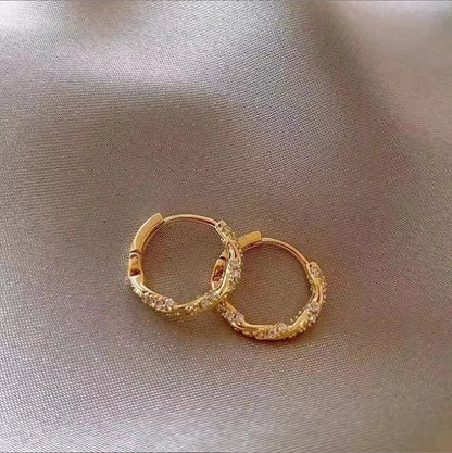 Metal Four Star Hoop Earrings for Women | Simple Zircon Geometric Circle Earrings