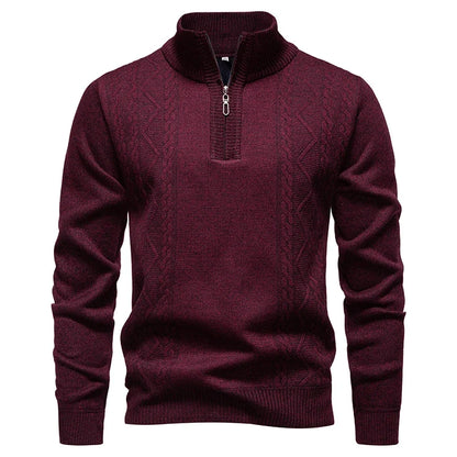 Winter Fleece-Lined Stand Collar Half-Zip Pullover Knitted Sweater for Men,Multi-Color Versatile Casual  Men's Knit Sweater