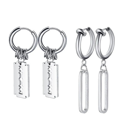Vintage Razor Hollow Drop Earrings | Stainless Steel Punk Dangle Earrings for Men and Women