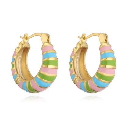 Enamel Drip Earrings with Stripes and Circles | Trendy Hoop Earrings for Women