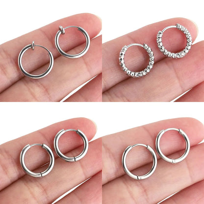 6pcs Stainless Steel Hoop Earrings Set | Hypoallergenic Korean Style Earrings for Women