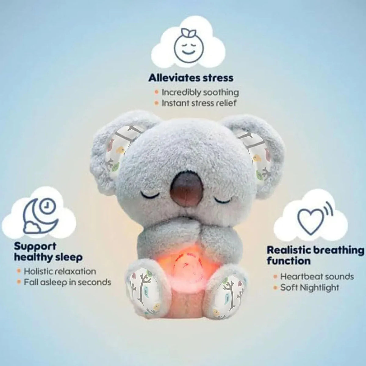1pc Anxiety Relief sleeping Koala Breathing Plush Toy - Soothing Stuffed Animal w/ Heartbeat, Anxiety Relief Gift for Birthday & Christmas